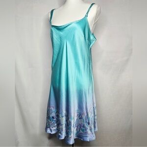 Make offer! Elegant Teal Purple hombre Women's hand painted Silk Slip Large